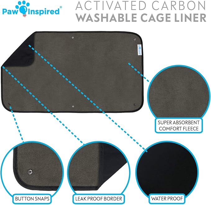 Paw Inspired Washable Guinea Pig Cage Liners, Fleece Bedding for Guinea Pigs Ferrets, Rabbits, Hamsters, Small Animals, Bamboo Charcoal Odor Controlling Absorbent Pee Pads (1 ct., C&C 2x1)