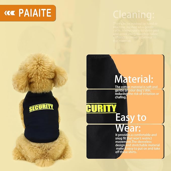 Discover Cozy Cotton Canine Wear: Soft, Lightweight, and Breathable Dog Shirt Vest with Eye-Catching Graphics(Security), Keeping Your Furry Friend Warm and Comfy! Black XXS
