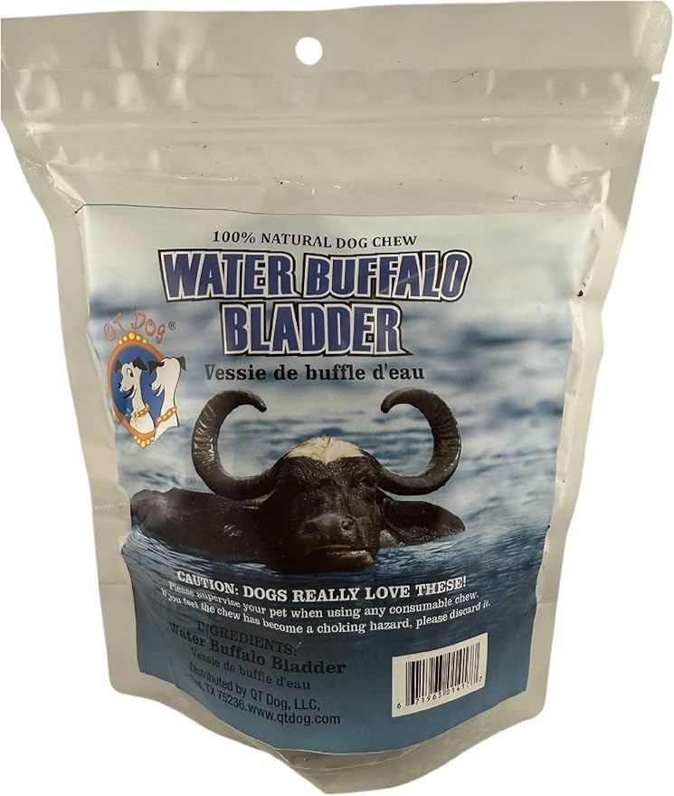 QT Dog Water Buffalo Bladder - All Natural Single Ingredient Dog Chews, Protein-Packed, Gluten & Grain -Free Dental Chews, Ideal for All Breeds