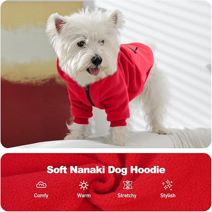 Nanaki Dog Hoodie for Large Dogs-Sweatshirt with Pocket, Long Sleeves Adjustable Warm Fleece Sweater Jacket Boy Girl for Bulldog Pug, Cold Weather Coat for Christmas Holiday Indoor Outdoor Red XL