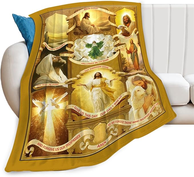 Jesus Blanket Christian Religious Faith Bible Verse Healing Prayer Throw Inspirational Scripture Catholic Spiritual Gifts for Men Women Adults Cozy Plush Fluffy Fuzzy Fleece Blanket Decor 60''X80''