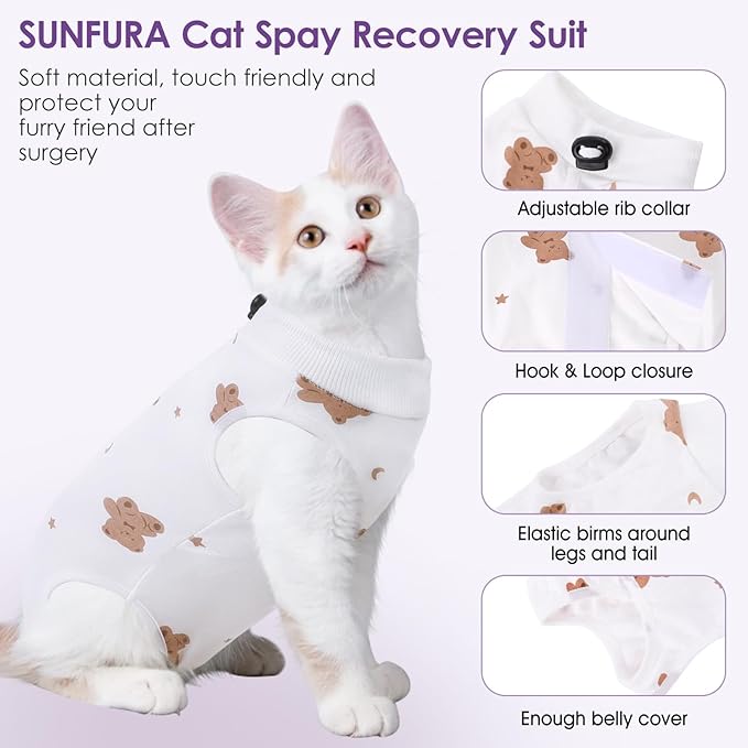 Cat Recovery Suit, Kitten Surgical Full Bodysuit for Abdominal Wound Protector Anti Licking After Surgery, Professional Bandages Cone E-Collar Alternative for Small Male & Female Pets