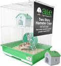 A&E Cage Co HAM007-SP Two Story Hamster Cage – 14" x 11" x 15" Small Animal Habitat with Exercise Wheel & Play House – Hamster, Gerbil & Small Pet Cage with Slide-Out Tray (Green & White)