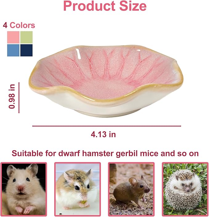 Kathson Ceramic Hamster Food Bowl, Guinea Pig Food Bowls,Rats Anti-Turning Feeding Dish,Small Animals Water Drinking Bowls for Squirrel, Chinchilla, Hedgehog, Gerbil, Dwarf Syrian (4 pcs Lotus Leaf)