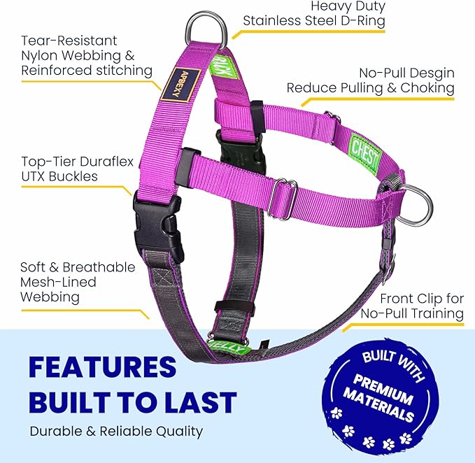 Freedom No Pull Dog Harness for Large Dogs, Easy Walker, Anti Pull with Two Stainless D-Rings, Comfortable, Sewn-in Instructions Tags for Easy Use (Purple, XL)