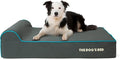 The Dog’s Bed Orthopedic Memory Foam Dog Bed with Headrest, Calming Surface – CertiPUR-Certified Foam, Oxford Fabric, Grey with Blue Trim, Large, 6-Inch