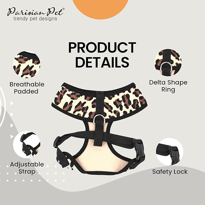 Parisian Pet Leopard Dog Harness - Breathable Mesh No Pull Puppy Harness with Leash Ring - Adjustable Harnesses for Dogs - Soft Padded Step-in Pet Vest - Lightweight Dog Vests for Large Sized Dogs