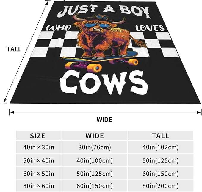 Just A Boy Who Love Cows Blanket Funny Highland Cows Decor Throw Blanket Gifts for Girls Boys Super Warm Soft Plush Fleece Flannel Cattle Blanket Couch Bedding Blanket for Adults Kids Women 60"X50"