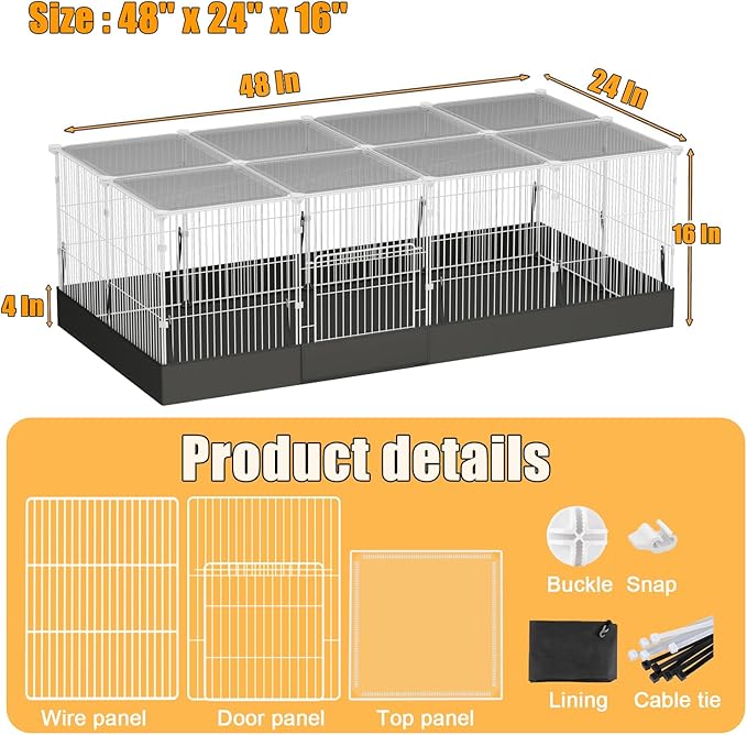 20 Planes Guinea Pig Cages Enclosed Hamster Cage with Transparent Top & Waterproof Liner, Expandable Cage for Guinea Pigs, Metal Wire Yard Fence Rabbit Cage