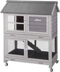 Aivituvin [Upgrade Version] Rabbit Hutch Bunny Hutch, Rabbit Cage with Two No Leak Trays, Indoor & Outdoor Waterproof Cage for Bunny, Upgraded Bottom Wire Netting,Grey,Large, Camel