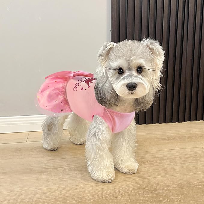 Idepet Princess Dog Dress Tulle Puppy Skirt Pet Apparel Dog Tutu with Bowknot,Birthday Dresses Daisy Sleeveless Holiday Clothes for Small Dogs Girls and Cats, Medium