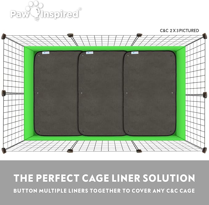 Paw Inspired Washable Guinea Pig Cage Liners, Fleece Bedding for Guinea Pigs Ferrets, Rabbits, Hamsters, Small Animals, Bamboo Charcoal Odor Controlling Absorbent Pee Pads (1 ct., C&C 2x1)