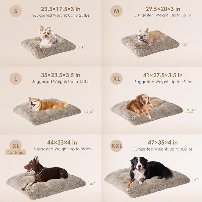 EHEYCIGA Fluffy Dog Crate Bed for Small Dogs, Plush Faux Fur Crate Pad, Calming Anti Anxiety Small Dog Bed, Washable Soft Warm Mat with Non-Slip Bottom, Taupe