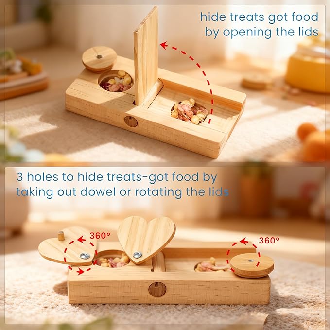 2 Pack Guinea Pig Foraging Toys, Guinea Pig Enrichment Toys Wooden Interactive Bunny Puzzle Toys, Small Animals Hide Treats Dispenser for Hamster, Rabbits, Bunny, Chinchillas