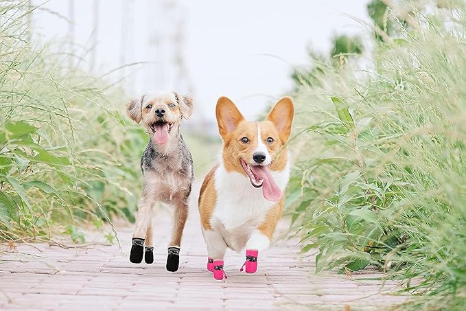 YAODHAOD Dog Shoes for Winter, Dog Boots & Paw Protectors, Fleece Warm Snow Booties for Puppy with Reflective Strip Anti-Slip Rubber Sole for Small Medium Size Dogs, Size 5: 1.9"x1.5" (L*W), Black