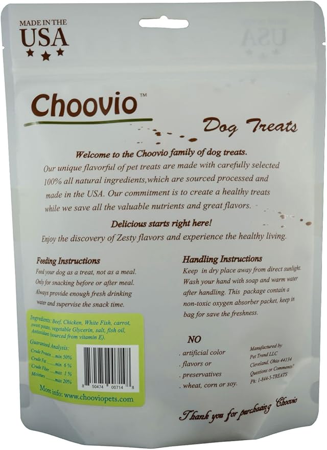 Choovio Beef with Fish Dog Treats, Made in USA,(5-Ounce Bag)