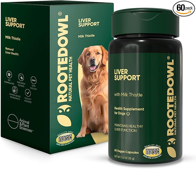 Rooted Owl Liver Support for Dogs - Natural Liver Health Supplement - Milk Thistle for Dogs - Vegetarian Capsules - 60/ct