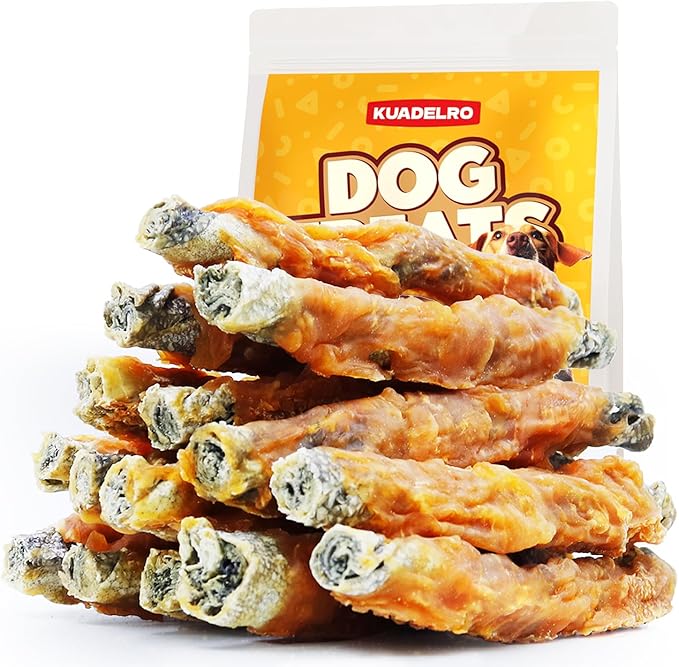 Chicken Wrapped Cod Skin Dog Treats, High Protein Chicken Jerky Chews Rawhide-Free Long-Lasting Dog Training Treats Snacks for Medium and Breeds 10.54oz