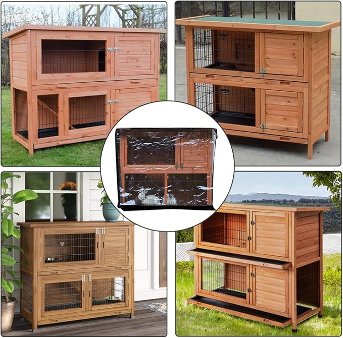 Double Decker Rabbit Cage Cover SUNSURE Outdoor Rabbit Hutch Cover Heavy Duty Waterproof Dustproof Bunny Cage Cover 48" L x 20" W x 41" H, Black