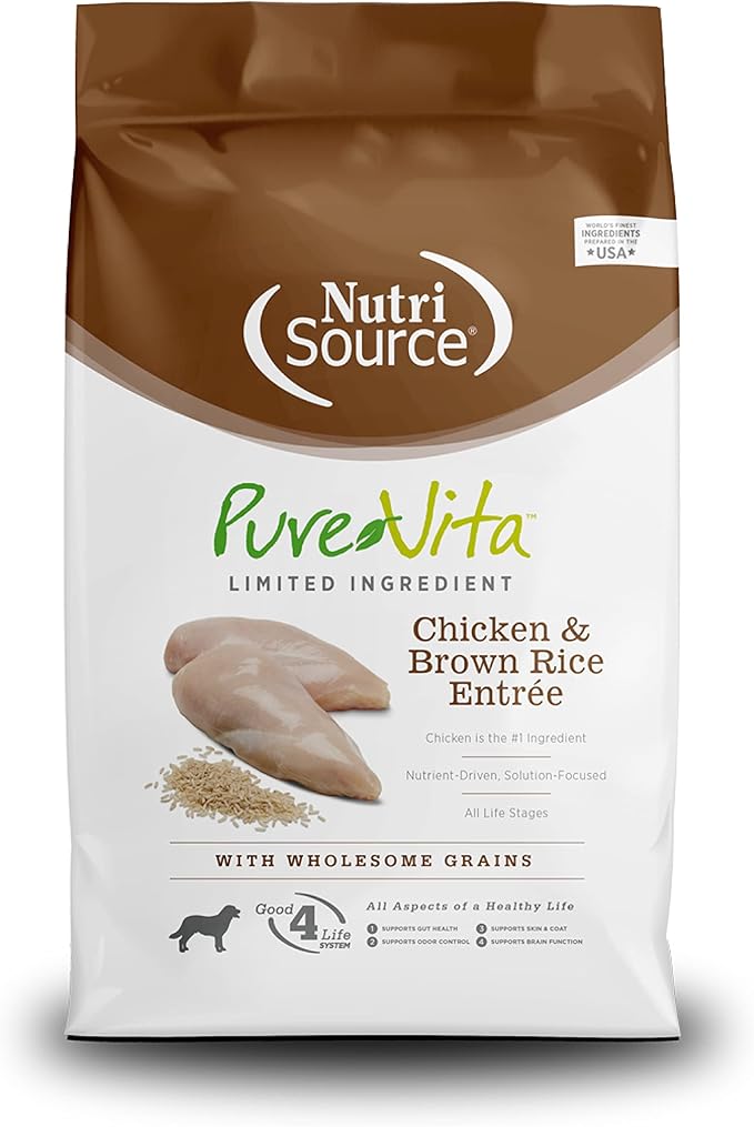 NutriSource Pure Vita Dry Dog Food, Chicken and Brown Rice, 12LB