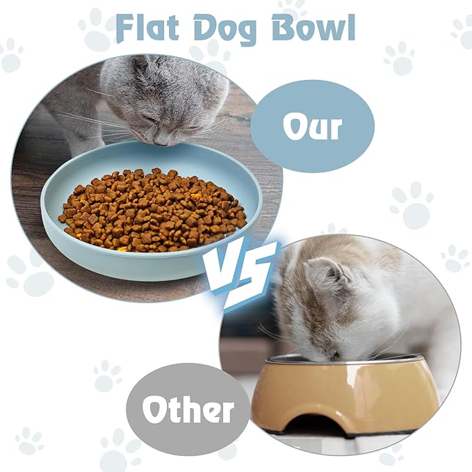 BNOSDM Silicone Dog Bowl Non-Slip Cat Food Plate 2 Pcs Flat Dog Bowls with Suction Cup Shallow Puppy Food and Water Dish for Small and Medium Pets (Gray-Blue)