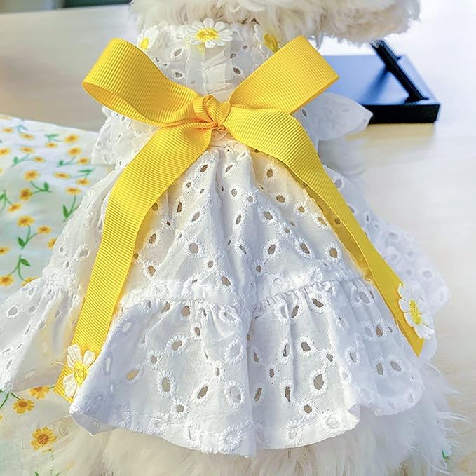 Dog Cute Princess Dress Summer Pet Clothes for Small Dogs Elegant Bowknot Puppy Sundress Holiday Breathable Lightweight Outfits Female Cat Dog Yorkie Chihuahua Dress Apparel