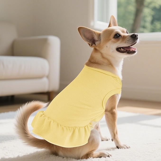 2 Pcs Dog Dress Cute Cat Skirt Solid Color Summer Clothes for Small Pet Dogs Cat (Yellow,Pink, Large)