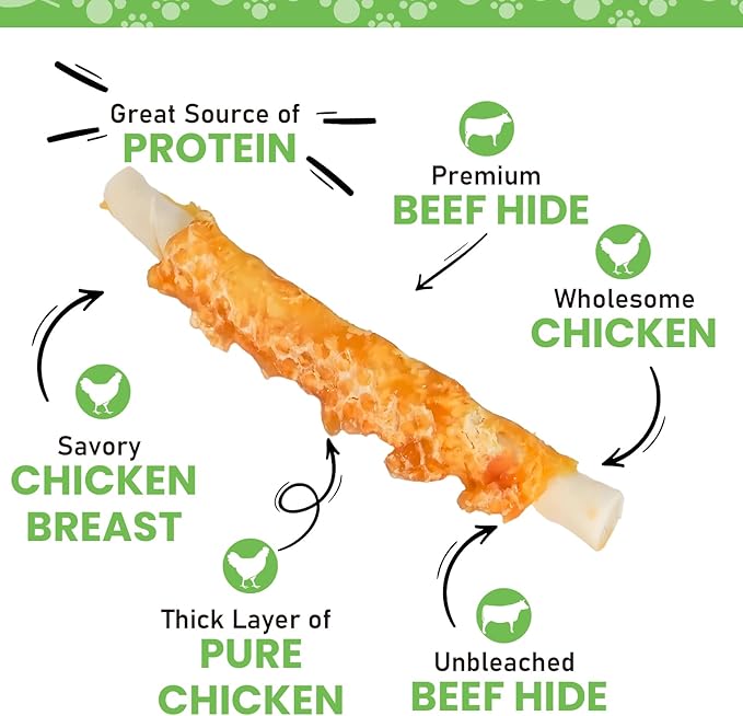 Dog Treats Chicken Jerky with Rawhide - 1.5 LB Value Pack, 100% Real Chicken, Natural Rawhide, Human Grade, High Protein, Healthy Natural Dog Chews, Training Reward, Made for North America