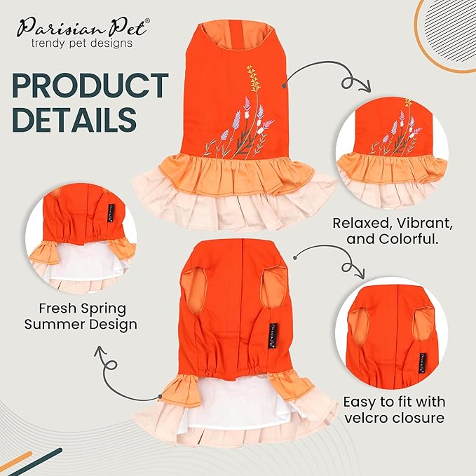 Parisian Pet Dog Dress - Summer Clothes for Medium Dogs Girl - Stylish Color Block Pet Dress - Comfortable Designer Dog Outfits - Lightweight and Breathable Puppy Clothes - Garden Dresses for Dogs