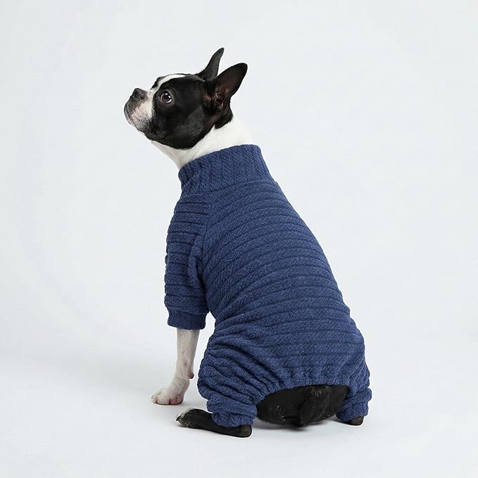 Fitwarm Turtleneck Knitted Dog Sweater Puppy Pajamas Thermal Doggie Winter Clothes Knitwear Pet Coats Cat Apparel Blue Small