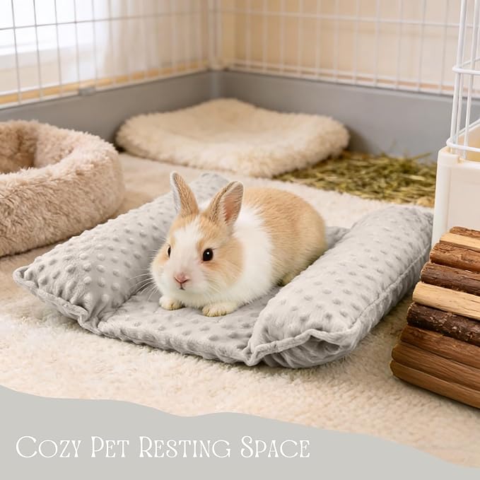 Rabbit Bed, Soft Dot Fleece Bunny Mat, 17x17In Small Animal Pillow for Guinea Pig, Reversible, Washable Pet Cushion Light Gray