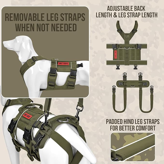 OneTigris Breathable Dog Lift Harness for Medium Sized Dogs, Dog Sing for Large Dogs Hind Leg Support, Hip Support Brace Front Leg Vrace (Green, Large)