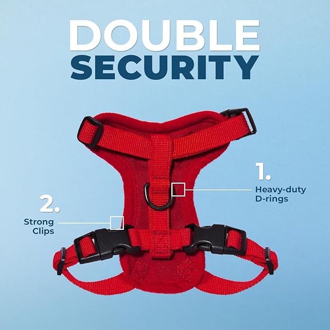 Voyager Escape-Proof Step-in Lock Cat Harness & 5ft Neoprene-Handle Leash Set All-Weather Mesh with Reflective Stitching for Small to Large Cats by Best Pet Supplies, Red, XXXS