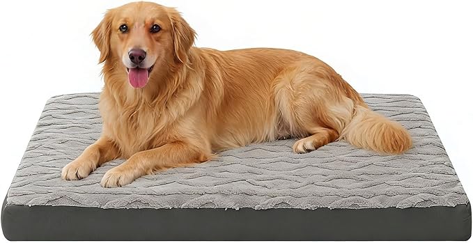 Orthopedic Dog Beds for Medium Dogs – Waterproof Plush Pet Mattress with Removable Washable Cover, Non-Slip Bottom, Memory Foam Dog Bed for Crate, 30x20 Inch, Grey