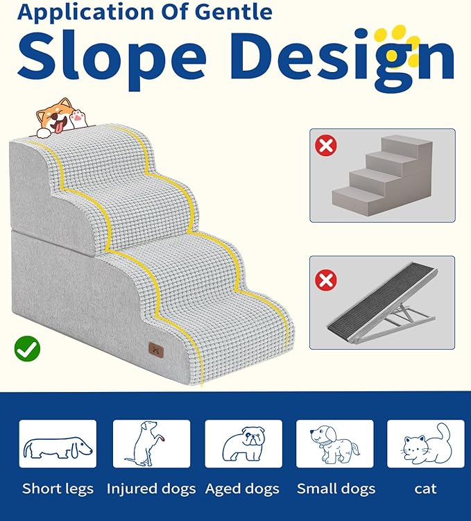 ABCPET Dog Step for Bed, Dog Stair 4-Step 35D Pet Stair 19.7" H for High Bed or Sofa Non-Slip Balanced Pet Step Indoor, Light Grey