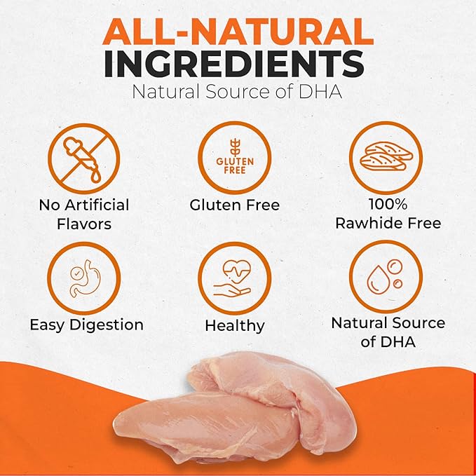 Canine Naturals Puppy Chicken and Rice Chew - Rawhide Free Puppy Treats - Made with USA Chicken - All-Natural & Easily Digestible - 10 Pack of 5-Inch Sticks for Puppies