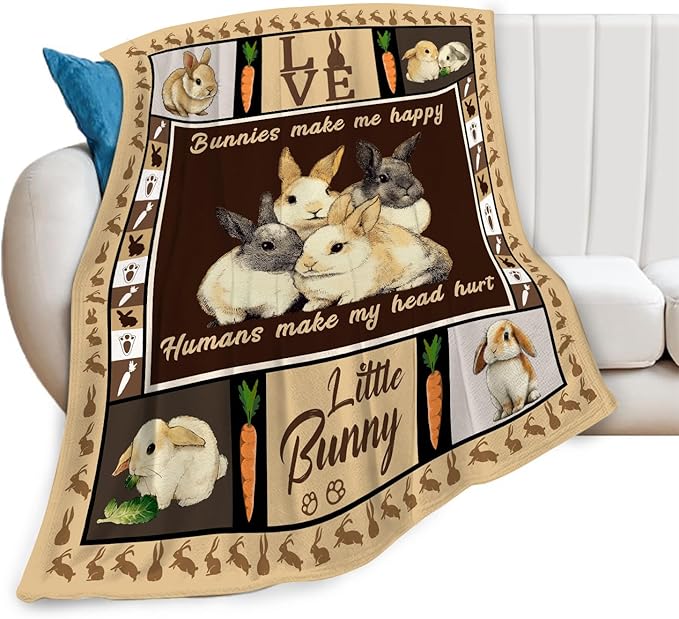 Bunny Throw Blanket Rabbit Bunny Stuff Gifts for Kids Girls Boys Adults Women Men Soft Cozy Warm Plush Fluffy Fuzzy Fleece Blanket 50''X60''