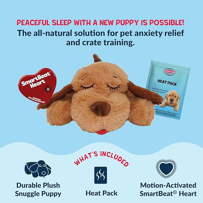 Snuggle Puppy Original Heartbeat Puppy Toy with Real-Feel Pulse & Heat Pack, Calming Sleep Aid for Puppy Anxiety, Crate Training, First Nights & New Puppy Transition - Biscuit