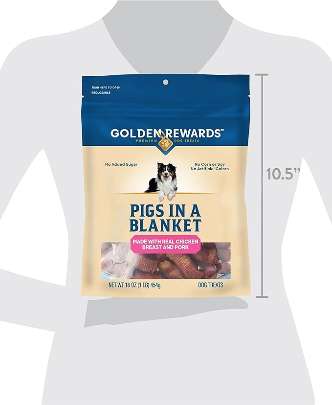 Golden Rewards Pigs in a Blanket Dog Treats, 16 oz, Air-Dried Jerky, Made with Real Chicken Breast and Pork, No Added Sugar, Corn, or Soy, Perfect for Training or Rewarding Dogs