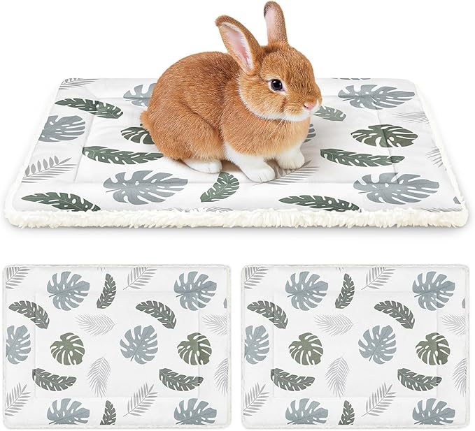 Glittme 2Pcs Bunny Bed Rabbit Bed for Indoor Cage Soft Guinea Pig Bed Fleece Mat Pad Warm Small Animal Bedding Accessories for Hamster Ferret Washable Non-Slip Rabbit Hide House Liner