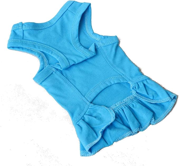 Pet Clothes Small Dog Clothing Blank Color Sport Dress T-Shirts Tee Dresses Tanks Top for Small Size Female Dogs Summer Spring Pet Costumes 100% Cotton (L, Lake-Blue)
