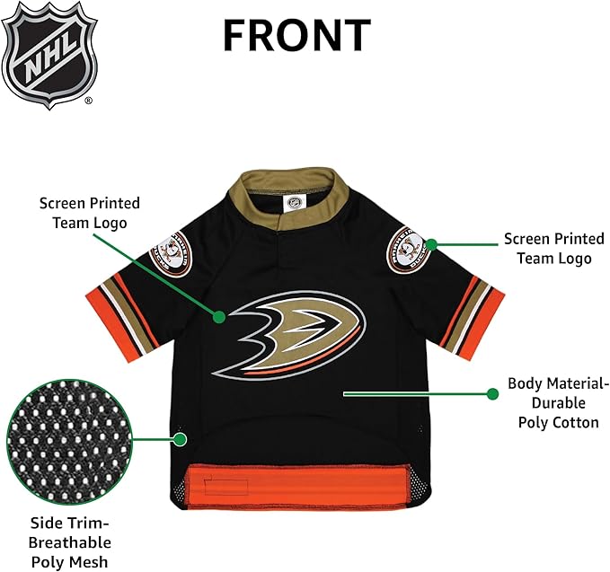 Pets First NHL Anaheim Ducks Jersey for Dogs & Cats, Large. - Let Your Pet Be A Real NHL Fan!
