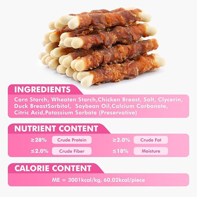 Dog Treats, Double Flavor 4 Inch Dog Chews, Chicken and Duck Wrapped Calcium Bones, Rawhide Free Snacks for Small Dogs, 10.6 oz