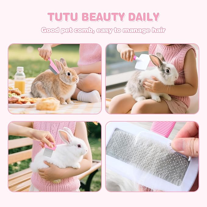 16 Pcs Bunny Grooming Kit,Rabbit Litter Box, Bunny Toys,Blankets with Cleaning Supplies,Pet Toilet Potty with Detachable Hanging Pet Cage Bowl Suitable for Rabbit,Guinea Pig(Pink) (Pink (16PCS))