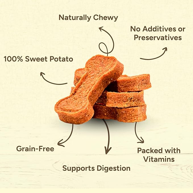 Gaines Family Farmstead Sweet Potato Dog Bones – 8 oz Bag, All-Natural, Single Ingredient, Grain-Free Dog Treats for Digestive Health, High Fiber - Training & Rewards, Made in USA