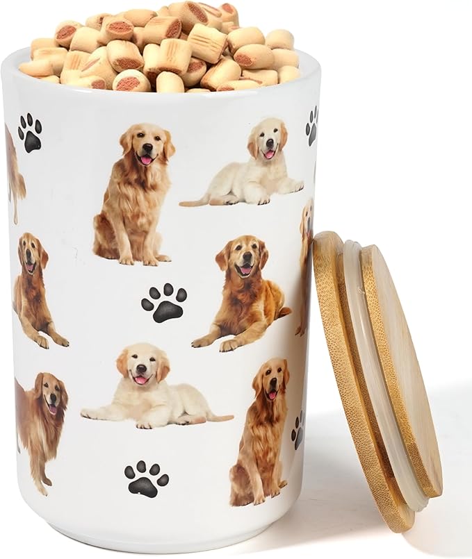 Greenline Goods Premium Dog Treat Ceramic Canister Set – Golden Retriever Airtight Canister for Fresh Treats, Ceramic Jar & Containers with Lids, Farmhouse Canisters, Ideal Kitchen Canisters