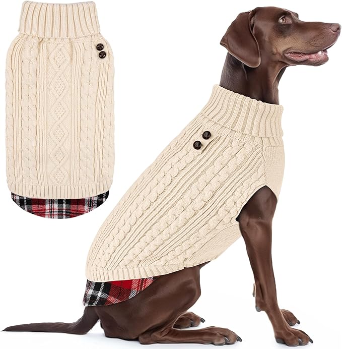 KYEESE Dog Sweater Stretchy Knitwear Dog Sweaters for Large Dogs Comfy Pet Coat for Fall Winter Cold Weather Warm Turtleneck Large Dogs Sweater with Gingham Patchwork