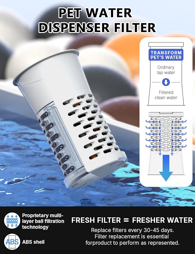 JUNSPOW Cat Water Dispenser with Filter and Stainless Steel Bowl, Automatic Gravity Water Dispenser for Cats or Small Medium Size Dogs, Large Capacity, Easy to Clean and Safe for Pets (4L White)