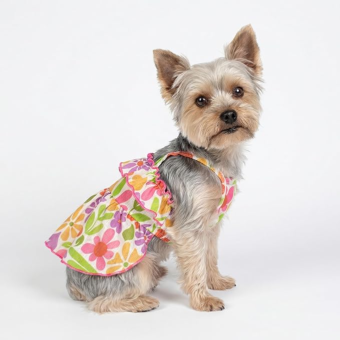 Fitwarm Hawaiian Floral Dog Dress, Tropical Summer Clothes for Small Dogs Girl, Pet Luau Outfit, White, Purple, Green, Red, Yellow, XS
