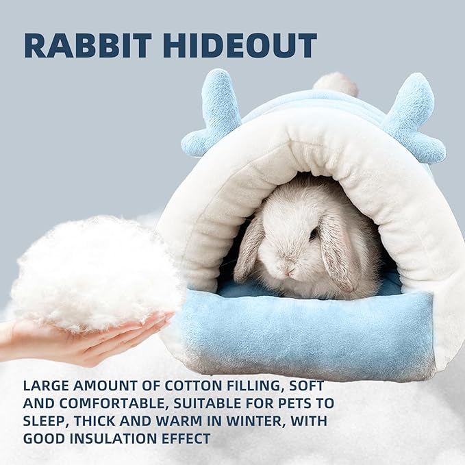 Guinea Pig Hideout, Warm Bed for Guinea Pig,Rabbits, Chinchillas, Guinea Pig Bed, Cozy Small Animal Winter Shelter (Blue, Medium)
